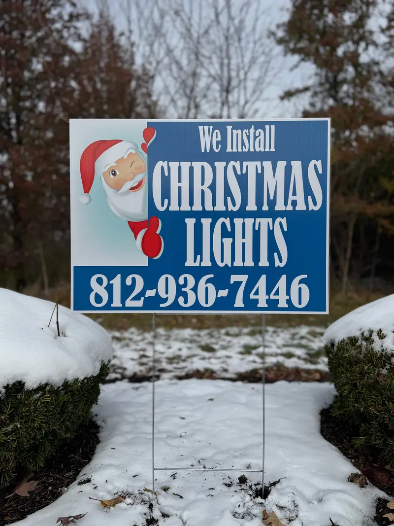 24" × 18" We Install Christmas Lights Yard Sign With H-Stake – Blue Santa Design 1