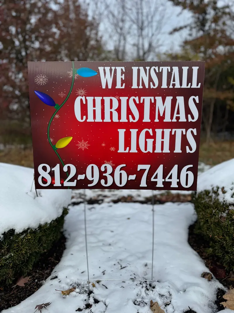24" × 18" We Install Christmas Lights Yard Sign With H-Stake – Red Holiday Design 1