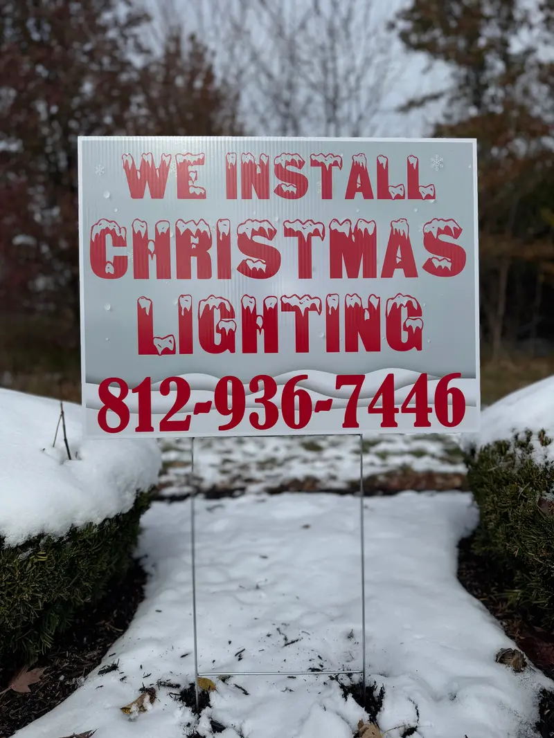 24" × 18" We Install Christmas Lights Yard Sign With H-Stake – Snow Scene Design 1