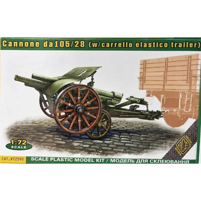 Ace Models 72595 1/72 Cannone Da105/28 With Carrello Elastico Trailer 1