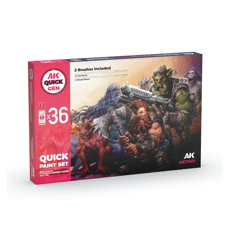 Ak Interactive 17601 Quick Gen Quick Paint Set 36 Colours + 2 Brushes 1