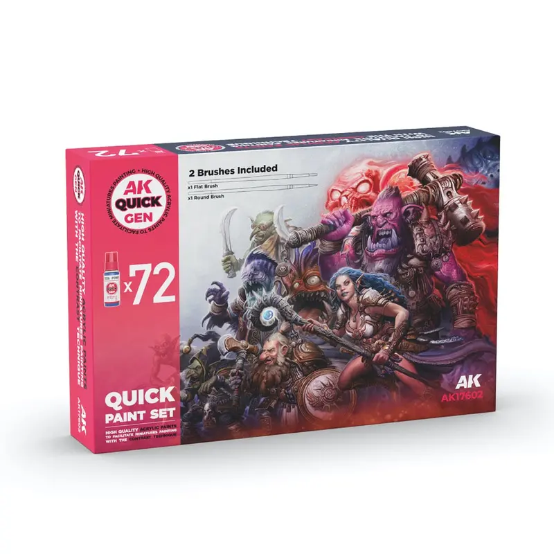 Ak Interactive 17602 Quick Gen Quick Paint Set 72 Colours + 2 Brushes 1