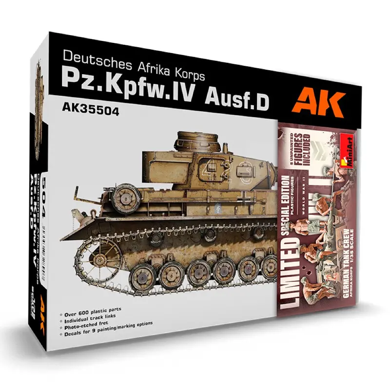 Ak Interactive 35504-B Pz.Kpfw.Iv Ausf.D Afrika Korps + 5 Figures German Tank Crew 1