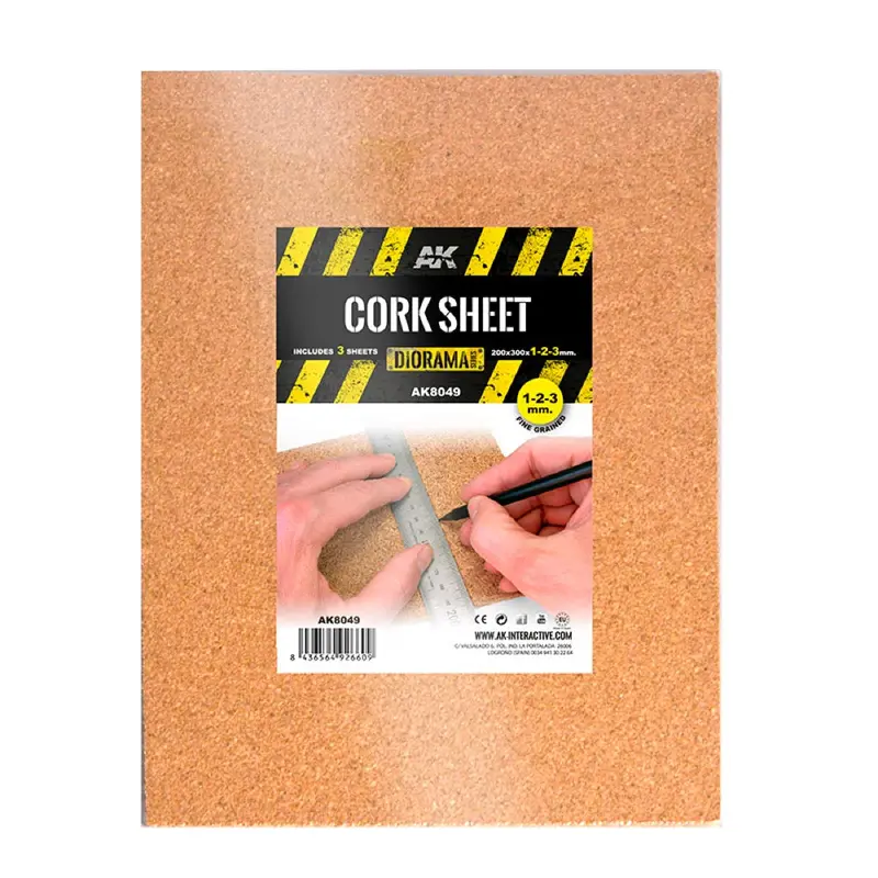 Ak Interactive 8049 Cork Sheets Fine Grained 200 X 300 X 1-2-3Mm 3 Sheets 1