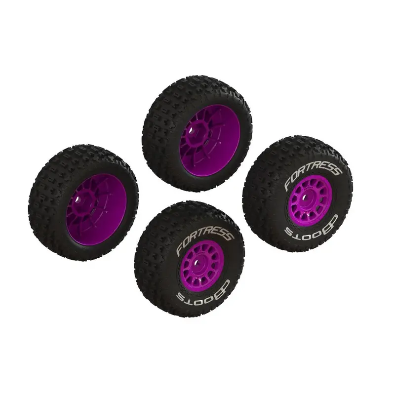 Arrma 1570 Dboots Fortress Tyre Set Glued On Purple Wheels 1