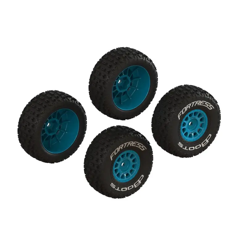 Arrma 1571 Dboots Fortress Tyre Set Glued On Blue Wheels 1