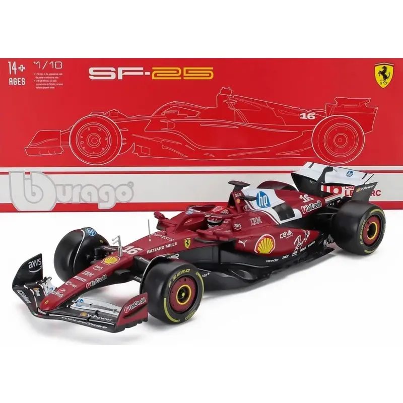 Bburago 16822L 1/18 Ferrari Sf-25 No.16 Charles Leclerc With Showcase 1