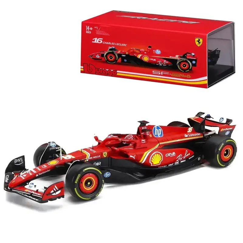 Bburago 26821L 1/24 Ferrari Sf-24 2024 No.16 Charles Leclerc With Helmet And Showcase 1