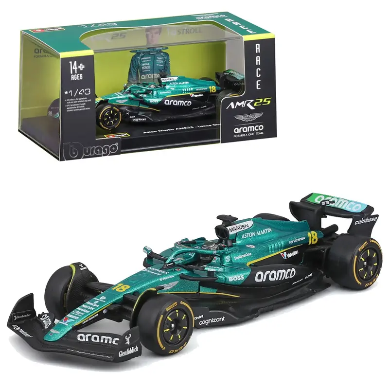 Bburago 38251S 1/43 Aston Martin Amr 25 No.18 Lance Stroll With Helmet And Showcase 1