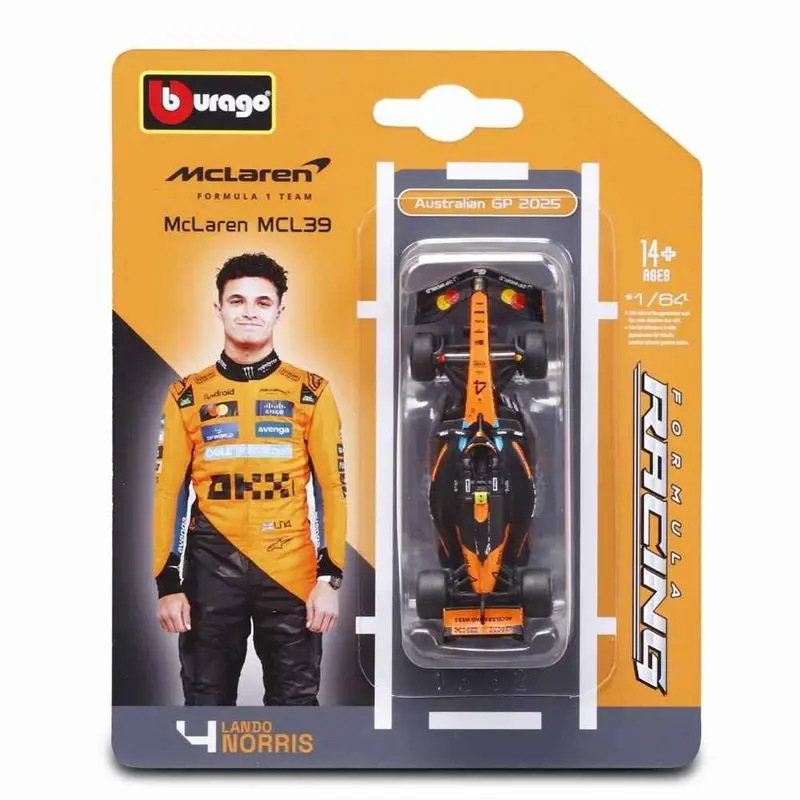 Bburago 58001N 1/64 Race Mclaren Mcl39 No.4 Lando Norris 2025 Season Car 1