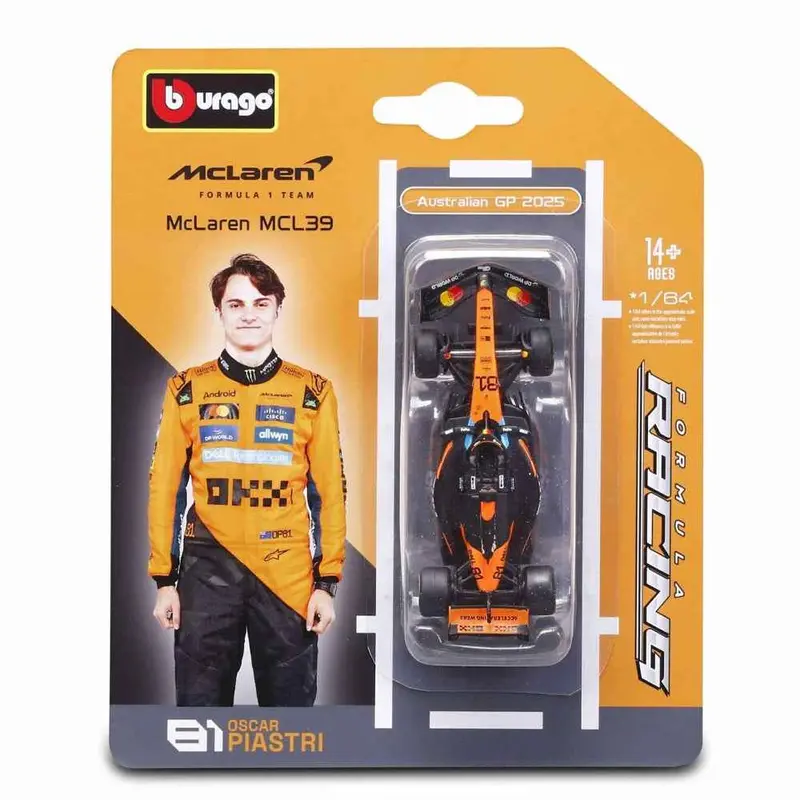 Bburago 58001P 1/64 Race Mclaren Mcl39 No.81 Oscar Piastri 2025 Season Car 1