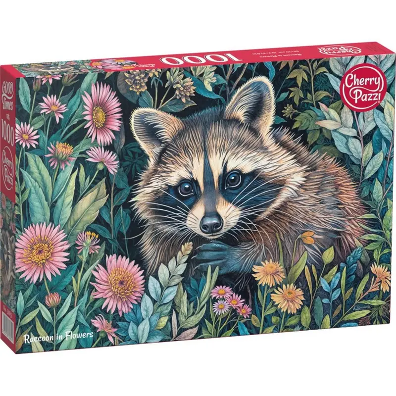 Cherry Pazzi 30851 Raccoon In Flowers 1000Pc Jigsaw Puzzle 1