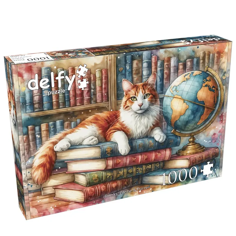 Delfy Books, Globe & Purrs 1000Pc Jigsaw Puzzle 1