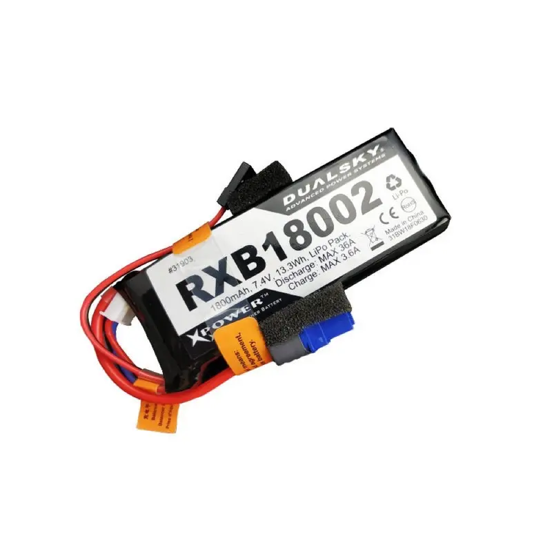 Dualsky Dsb31903 1800Mah 2S 7.4V 20C Lipo Receiver Battery With Jr And Xt60 Connector 1