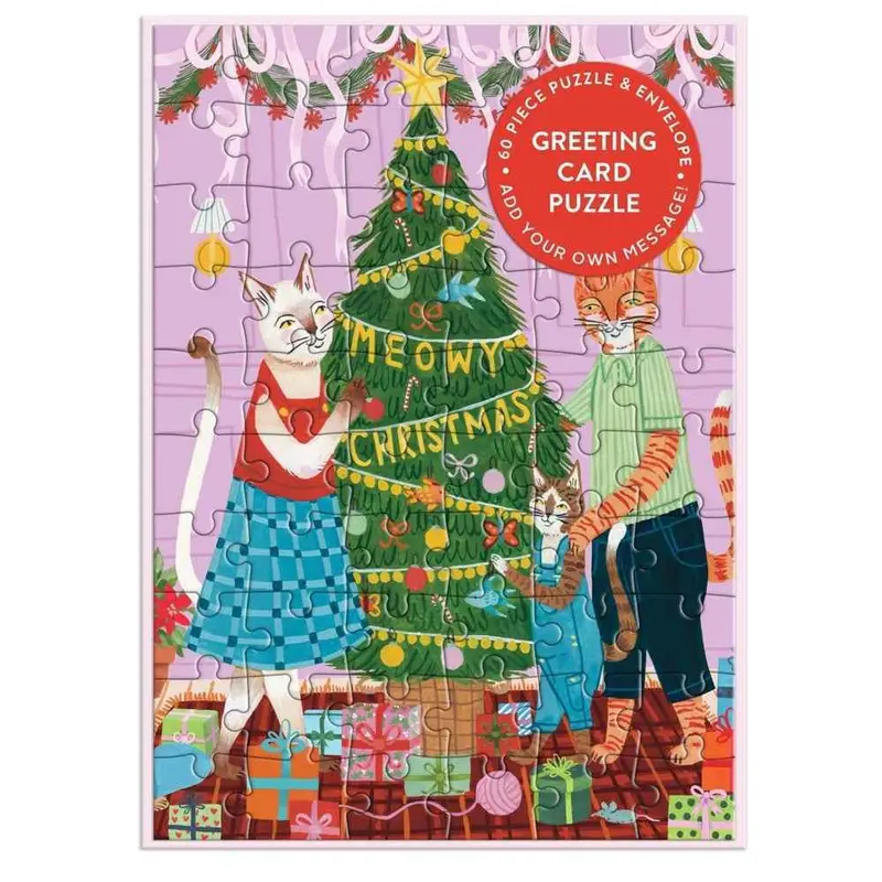 Galison Meowy Christmas Greeting Card 60Pc Jigsaw Puzzle 1