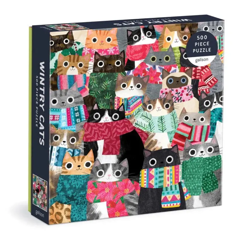 Galison Wintry Cats Square 500Pc Jigsaw Puzzle 1