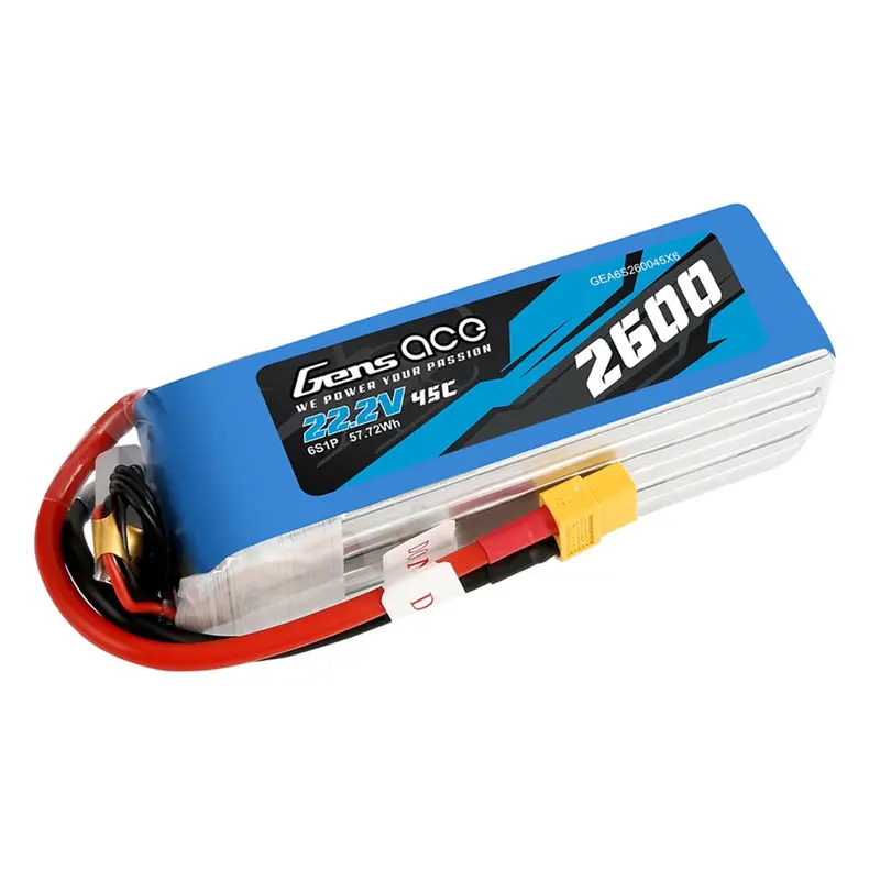 Gens Ace 22.2V 6S 2600Mah 22.2V 45C Soft Case Lipo Battery (Xt60) 1