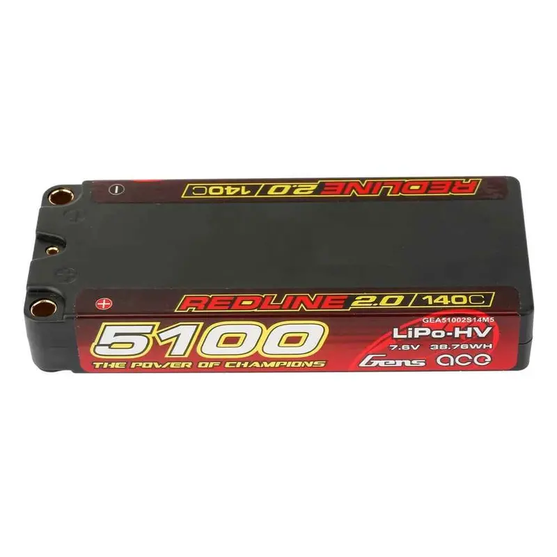 Gens Ace 2S Redline 2.0 5100Mah 140C 7.6V Hardcase Lipo Battery (5.0Mm Bullet) 1