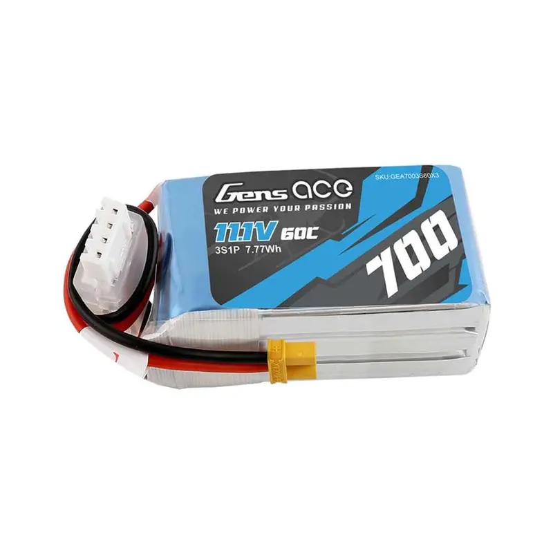 Gens Ace 3S 700Mah 11.1V 60C Soft Case Lipo Battery (Xt30) 1
