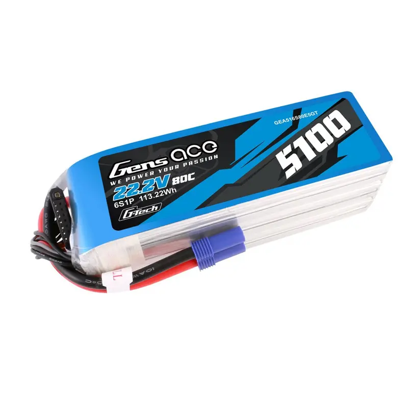 Gens Ace 6S 5100Mah 22.2V 80C Soft Case Lipo Battery (Ec5) 1
