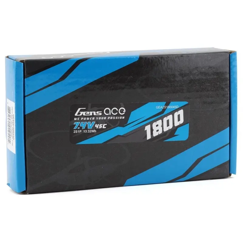 Gens Ace 7.4V 2S 1800Mah 45C Soft Case Lipo Battery (Deans) 1