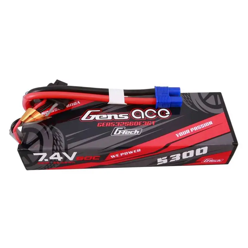 Gens Ace G-Tech 2S 5300Mah 60C 7.4V Hardcase/Hardwired Lipo Battery (Ec3) 1