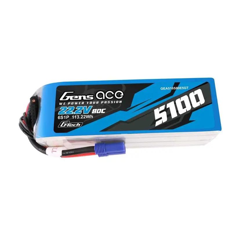 Gens Ace G-Tech 6S 5100Mah 80C 22.2V Soft Pack Lipo Battery (Ec5) 1