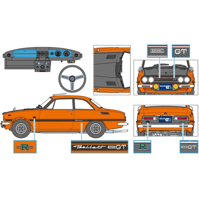 Hasegawa 52449 1/24 Isuzu Bellett 1600Gtr Early Version 1969 Detail Up Version 1