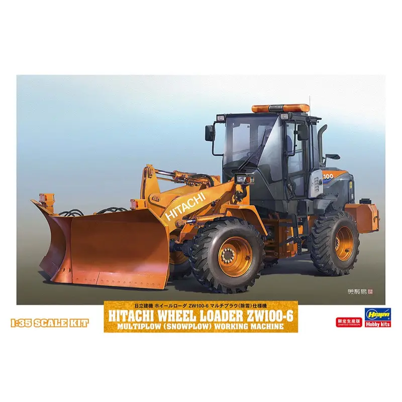 Hasegawa 66102 1/35 Hitachi Wheel Loader Zw100-6 Multiplow Snowplow Working Machine 1
