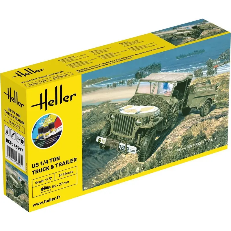 Heller Hll56997 1/72 Us 1/4 Ton Truck & Trailer Starter Kit 1