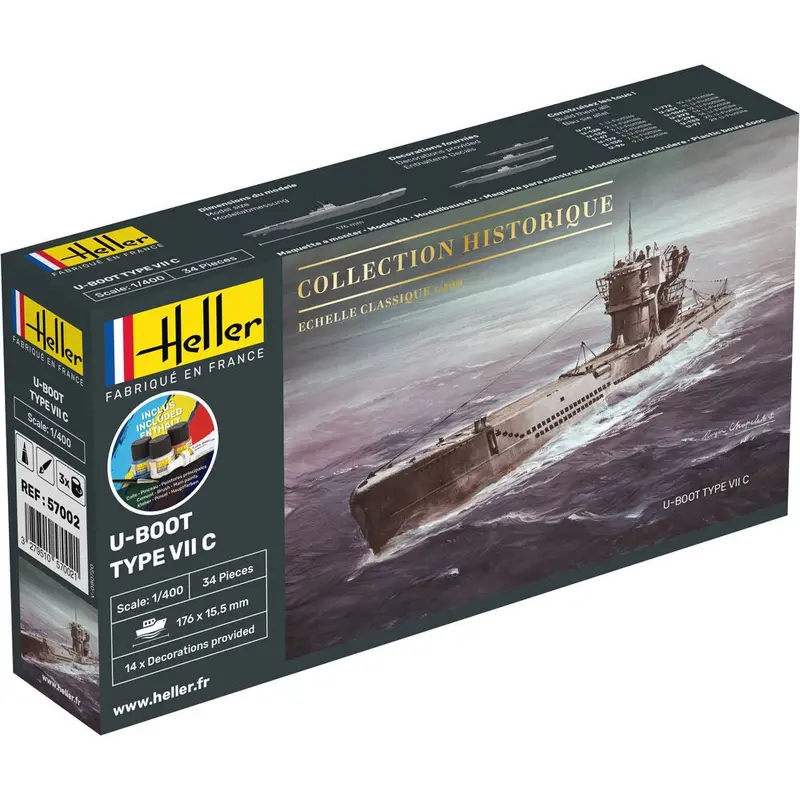 Heller Hll57002 1/400 U-Boat Type Vii C Starter Kit 1