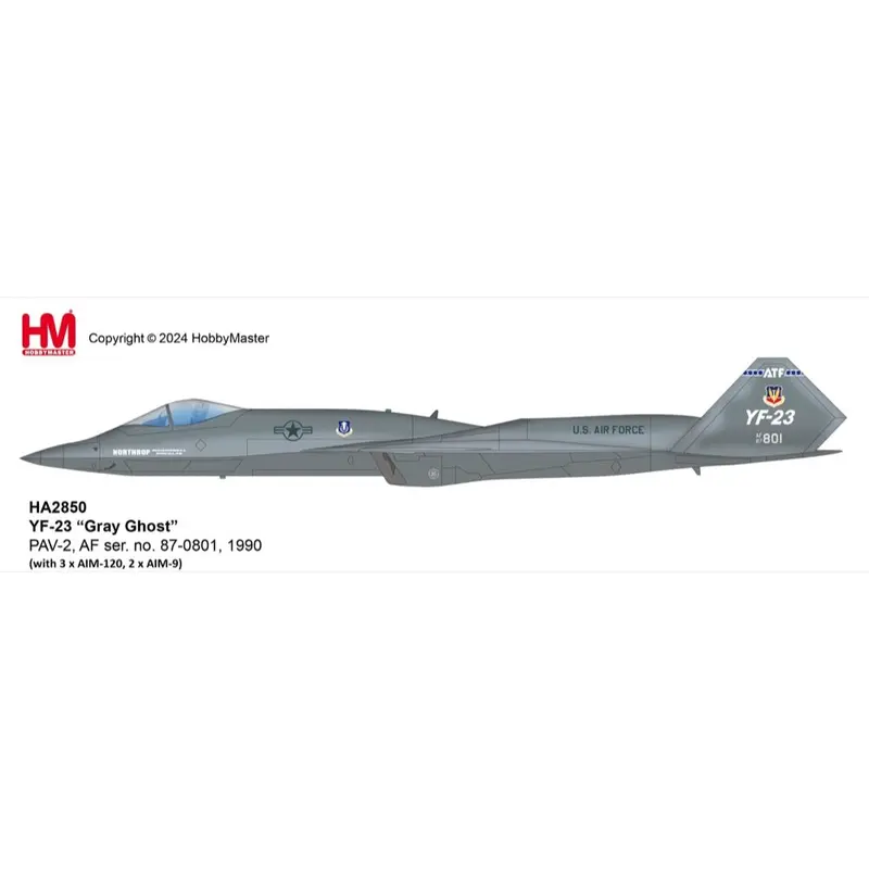 Hobby Master 2850 1/72 Yf-23 Gray Ghost Pav-2, Af Ser.No.87-0801,1990 With 3 Xaim-120,2 Xaim-9 1