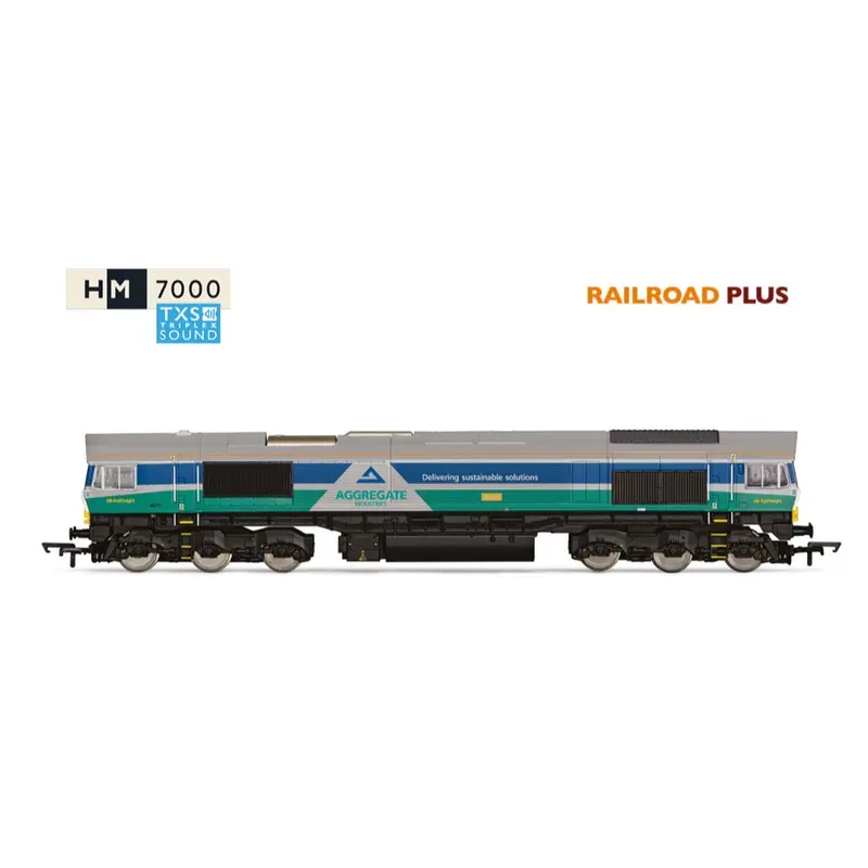 Hornby R30428txs Oo Railroad Plus: Class 66 - Aggregates Industries - 67711 Sence Digital Diesel Locomotive (Dcc Sound Fitted) 1