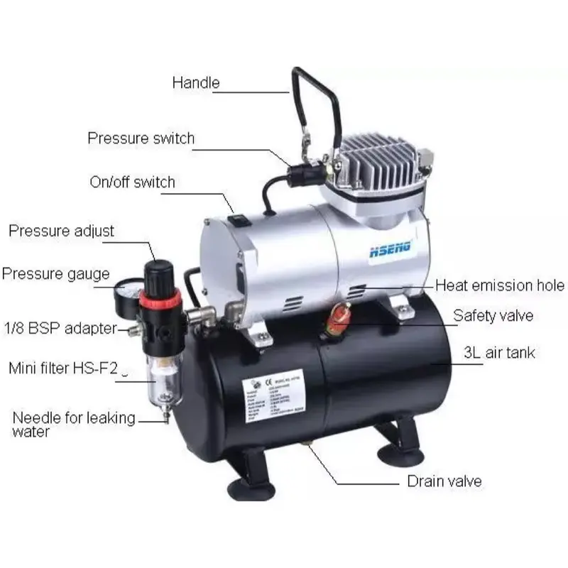 Hseng Hs-As186k Airbrush Compressor With Holding Tank Includes Hose And Hs-80 Airbrush 2