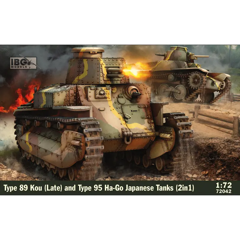 Ibg Models 72042 1/72 Type 89 Kou (Late) And Type 95 Ha-Go Japanese Tanks W/ Small Japanese Handcart 1