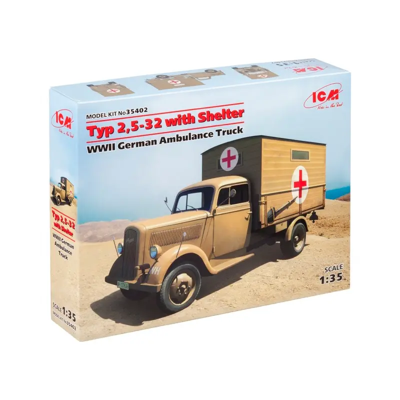 Icm 35402 1/35 Typ 2 5-32 With Shelter Wwii German Ambulance Truck 1