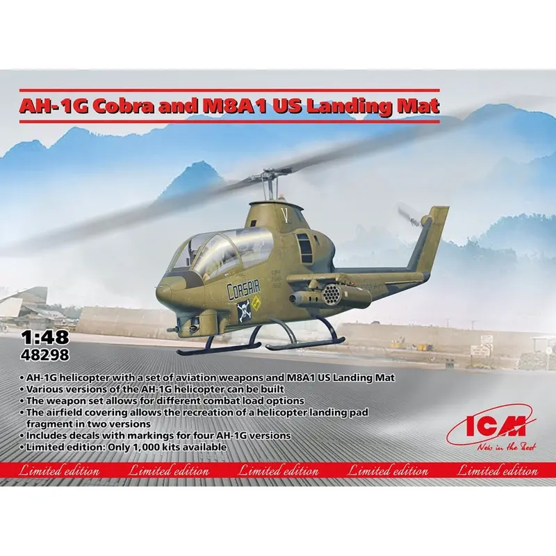 Icm 48298 1/48 Ah-1G Cobra And M8a1 Us Landing Mat 1