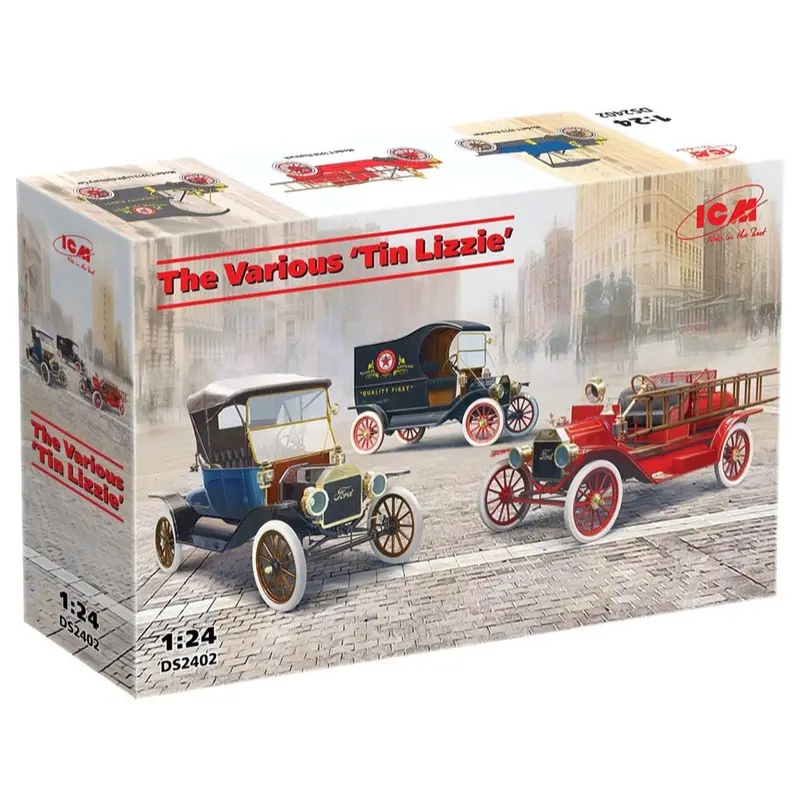 Icm Ds2402 1/24 The Various 'Tin Lizzie' Model T 1913 Roadster, Model T 1914 Firetruck, Model T 1912 Light Delivery Car 1