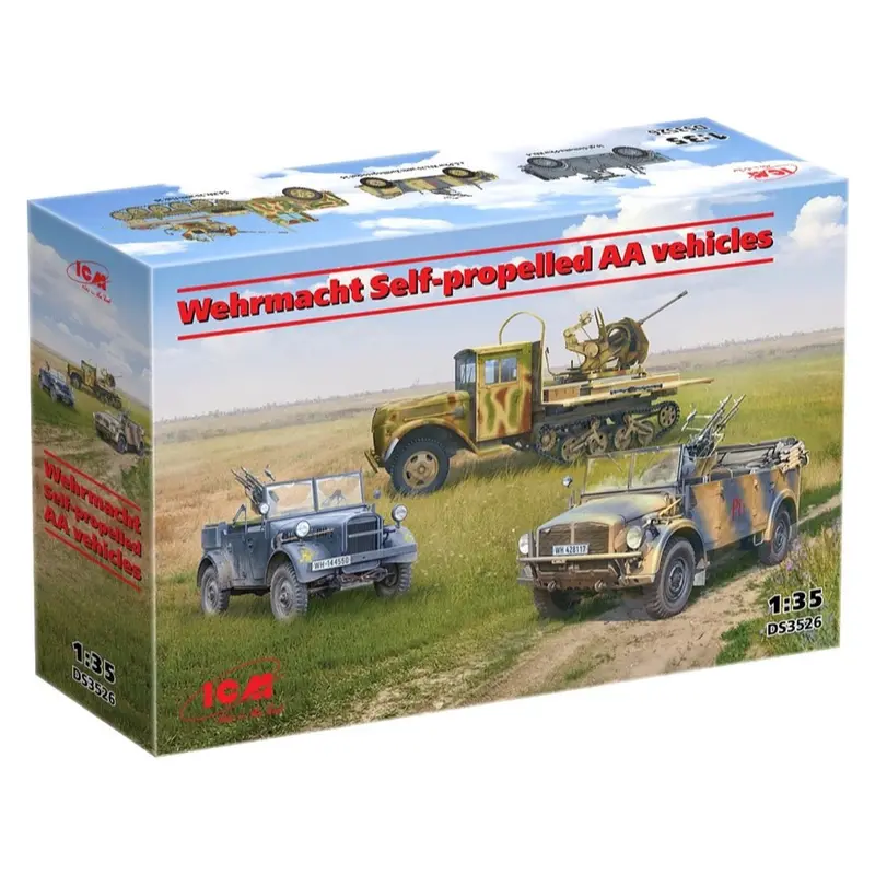 Icm Ds3526 1/35 Self-Propelled Aa Guns Wehrmacht Le.Gl.Einheitz-Pkw Kfz.4, S.E.Pkw Kfz.70 Wi/ Zwillingssockel 36, Sd.Kfz.3B With Flak 38 Aa Gun 1