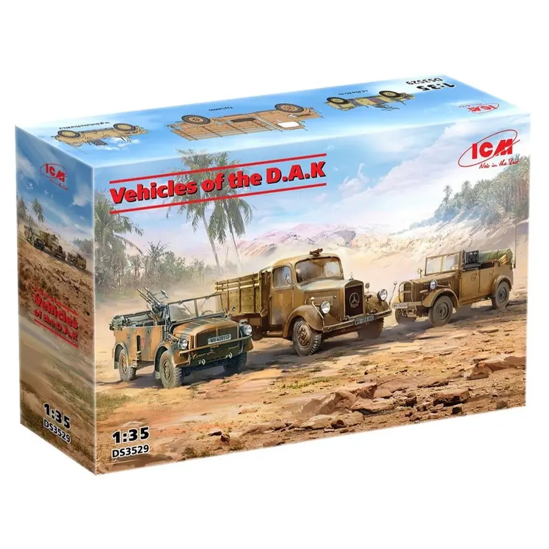 Icm Ds3529 1/35 Vehicles Of The D.A.K S.E.Pkw Kfz.70 With Zwillingssockel 36, Typ L3000s, Le.Gl.Einheitz-Pkw Kfz.2 1