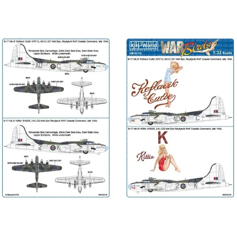 Kits World 132119 1/32 Scale Boeing Flying Fortress (Mk.Iii) Raf Coastal Command Decal Set 1