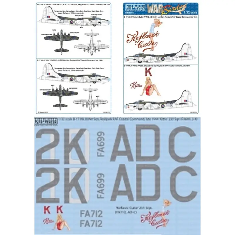 Kits World 132119 1/32 Scale Boeing Flying Fortress (Mk.Iii) Raf Coastal Command Decal Set 2