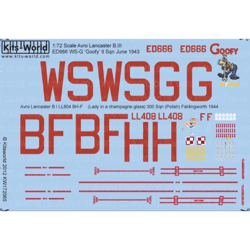 Kits-World 72065 1/72 Avro Lancaster B.I/Iii Ed666 Ws-G Goofy 9 Sqn/ B.I Ll804 Bh-F 1
