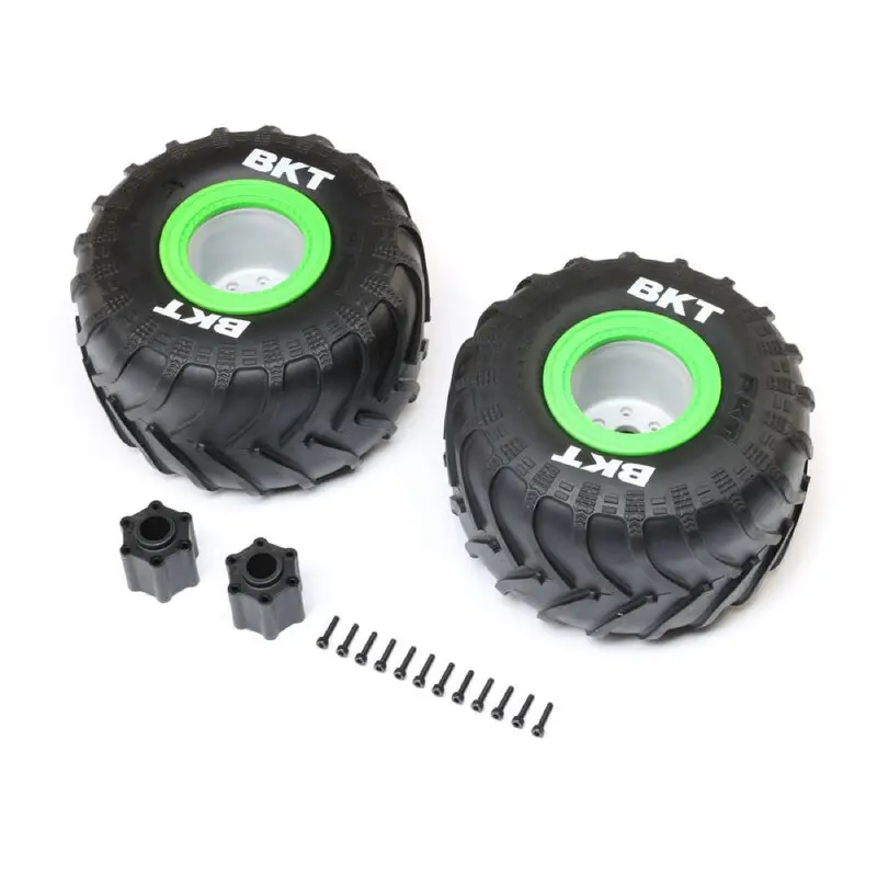 Losi Bkt 2.6In Medium Compound Monster Truck Tyre Mounted On Green Wheels Lmt 2.0 Los-1818 1