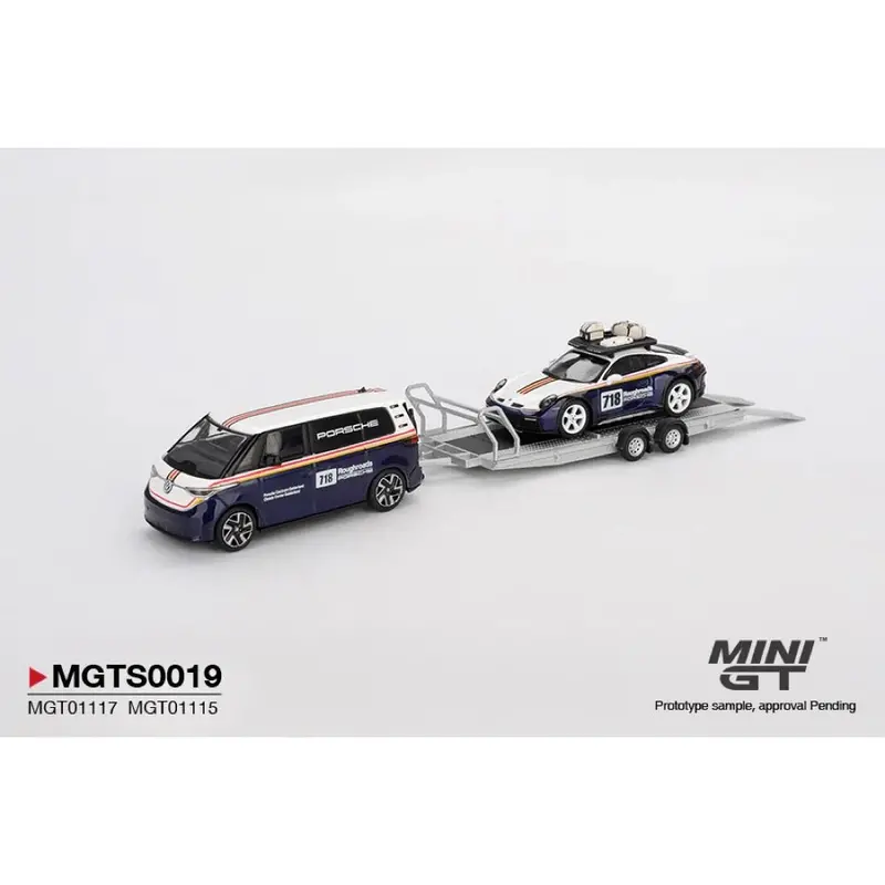 Mini Gt Mgts0019 1/64 Porsche 911 Dakar No.718 Volkswagen Id. Buzz Porsche Centrum Gelderland Roughroads Set 1