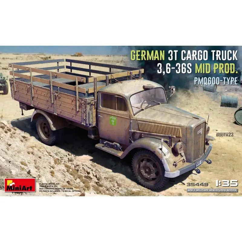 Miniart 35449 1/35 German 3T Cargo Truck 3,6-36S Mid Production. Pmq600-Type 1