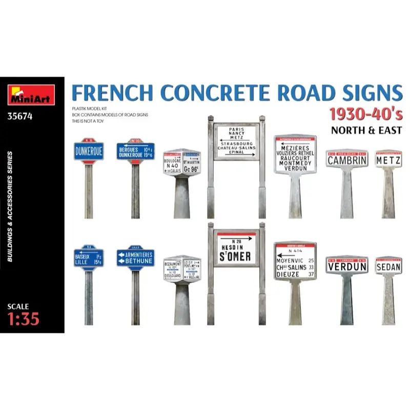 Miniart 35674 1/35 French Concrete Road Signs 1930-40'S. North & East 1