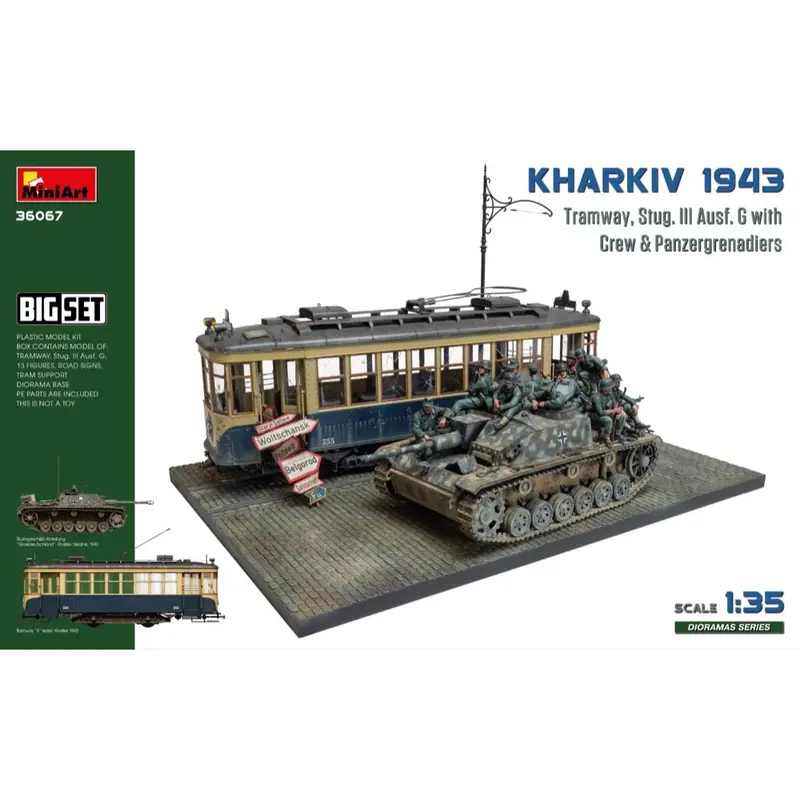 Miniart 36067 1/35 Kharkiv 1943: Tram & Stug. Iii Ausf. G W/Crew. Big Set 1