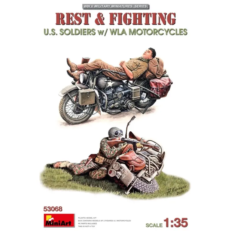 Miniart 53068 1/35 Rest & Fighting U.S. Soldiers With Wla Motorcycles 1