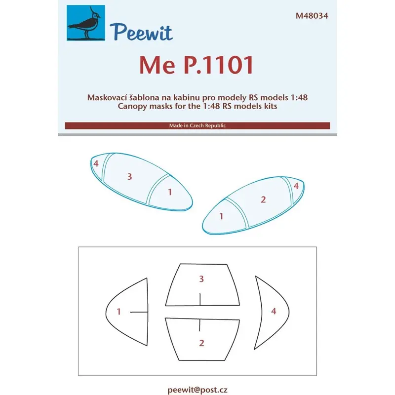 Peewit 48034 Messerschmitt P.1101 Canopy Frame Masking Sheet 1